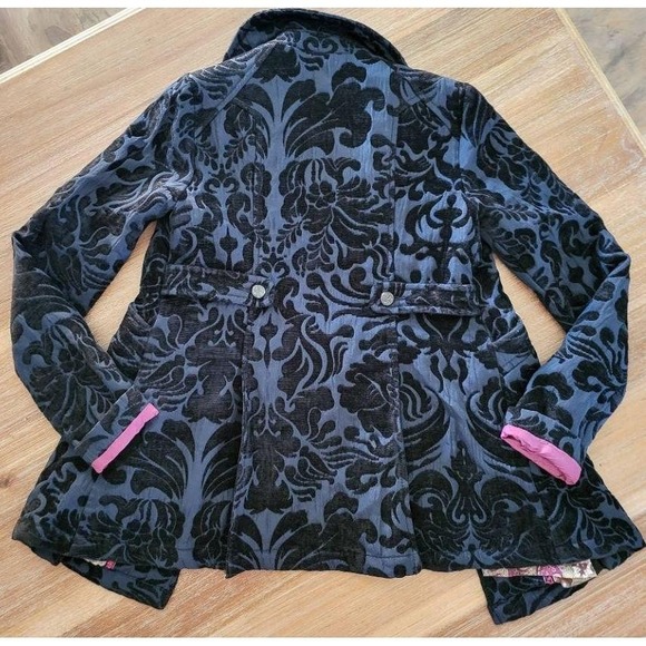 Free People Jacket Womens Size 2 Navy Paisley Peplum Velvet Floral Buttoned Boho - Picture 6 of 10